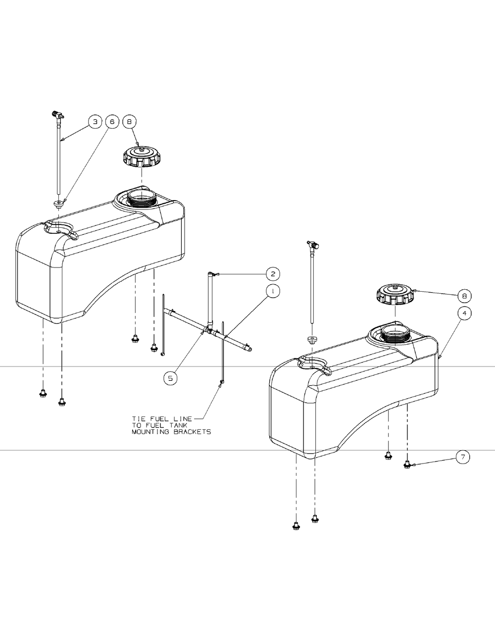 Fuel Tank Assembly Diagram and Parts List for RECON48 53AH8ST3050-23HP Cub Cadet Lawn Tractor